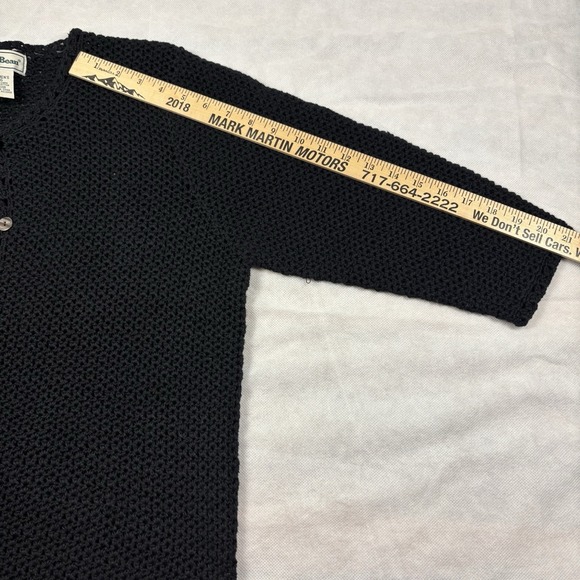 LL Bean Linen Cotton Woman's Knit Cardigan Sweater Black 1/4 Sleeve Sz Large - Picture 5 of 6